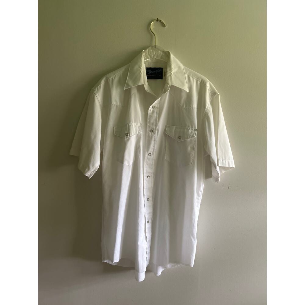 Vtg wrangler long tail white pearl snap 15 1/2